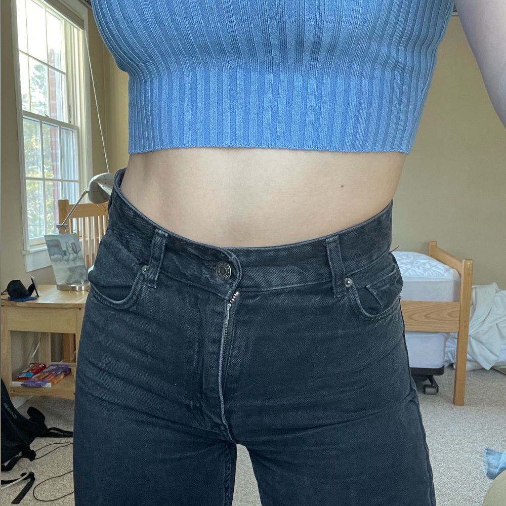 Black denim straight leg jeans